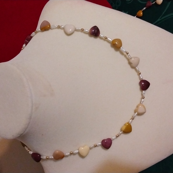 Hand Crafted Jewelry - HAND CRAFTED Mookite Heart and Pearl Necklace